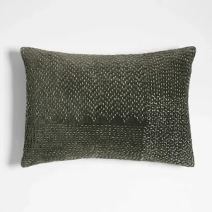 Organic Cotton Velvet Burnt Green Throw Pillow with Feather Insert
